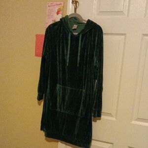 Green Velvet Hoodie Dress